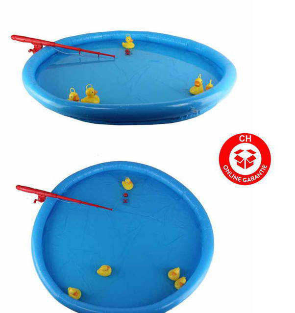 Enten Ente Angel Spiel Angelspiel Kind Kinder mit Aufblasbaren Pool und Angelrute Wasser Wasserspiel