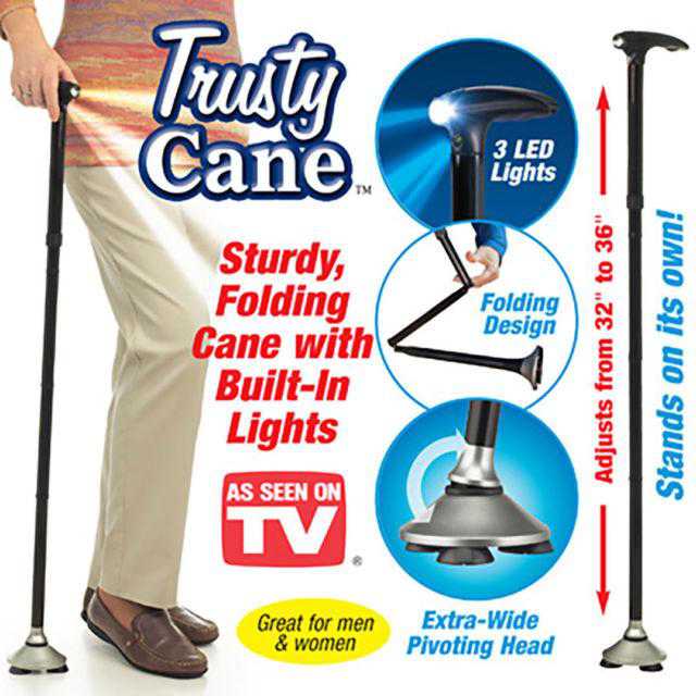 Faltbarer Gehstock mit LED Licht Trusty Cane Rentner Sicher verlsslich rutschfest Platzsparend