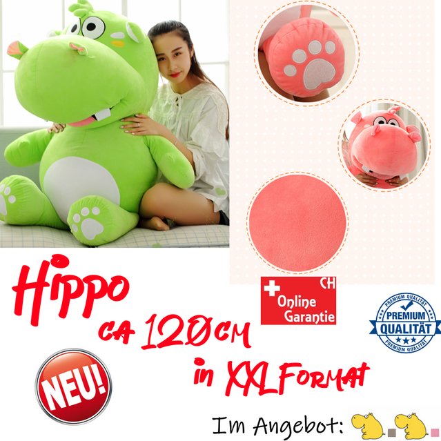 Grosses Plsch Hippo Nilpferd Flusspferd Plschtier XXL Kuscheltier Geschenk Grau Pink 