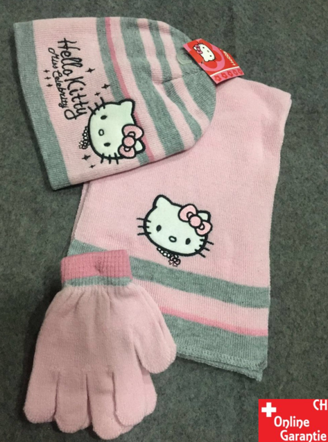 Hello Kitty Kinder Winter-Set 3 tlg. Winter-Mtze, Schal & Handschuhe - Einheitsgrsse fr Kinder Mdchen Fan Hellokitty HK