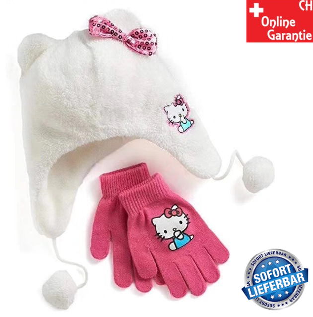 Hello Kitty Mtze Kappe Beanie Handschuhe Set fr Kinder Mdchen Fan Kleidung HK Hellokitty Fan