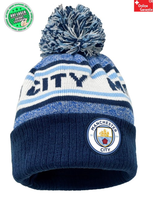 Manchester City Beanie Man City Mtze Bommel Wappen Logo Fussball Fanartikel