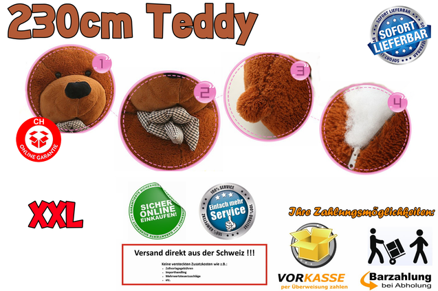 Mega XXL 230cm Teddy Teddybr Plschbr Geschenk Kinder Frauen Kuschel Br Kuschelbr Plschtier XXL Schweiz