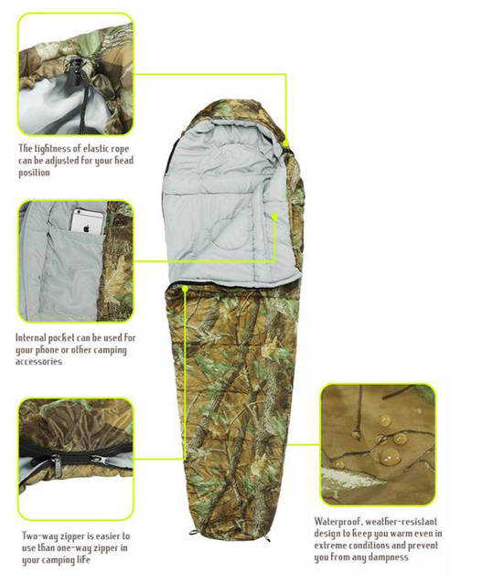 Militr Schlafsack Mumien Style Camouflage Mumienschlafsack Schlack Sack Matte Camping Outdoor Festival Konzert Wald Berge Jagd Tarn getarnt ca. 220 * 80cm vier Jahreszeiten geeignet