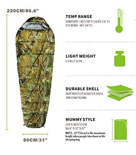 Militr Schlafsack Camouflage Mumienschlafsack Mumien Schlaf Sack Matte Camping Outdoor Festival Konzert Wald Berge Reise Reisen Tarn Zubehr getarnt ca. 220 * 80cm