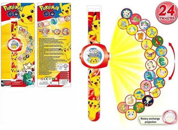 Projektoruhr mit 24 Figuren Pokmon GO elektronische Armbanduhr fr Kinder Projektion Spielzeug Pikachu Kinderuhr Geschenk Kind Geburtstag Weihnachten Event