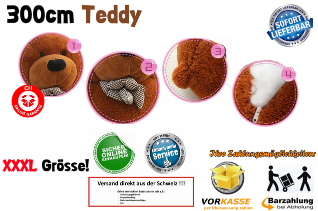 Riesen Gigantischer Teddy Br Teddybr Plsch Ted XXXL Br Plschbr 300cm 3m Super Geschenk Neu