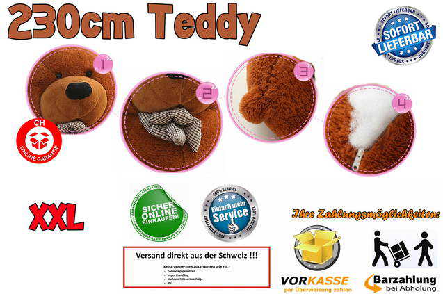 Riesen Mega XXL Plschbr Plschteddy Plschbr Teddy 230cm Geschenk Frau Kind Kinder Freundin