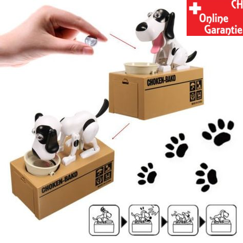 Spardose Hund automatisches Sparksseli Geld Sparen Kind Geschenk Frau Freundin Schwarz Weiss Hunde Sparbox