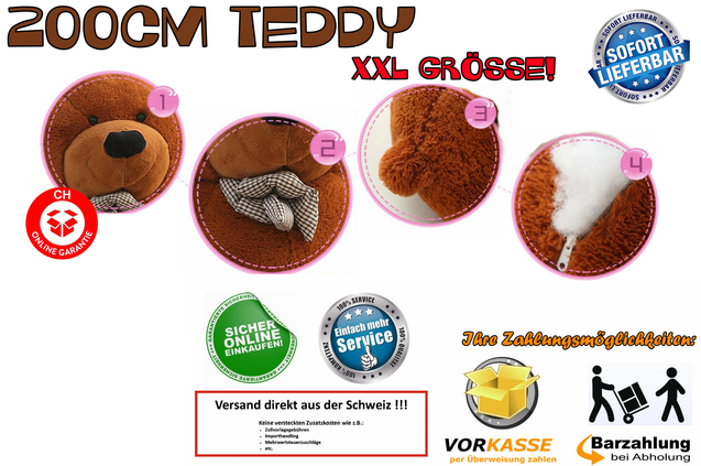 Teddybr XXL 200cm Teddy Br Plsch Plschbr Plsch Kuschel Plschtier Geschenk Kind Freundin Paar Hochzeit