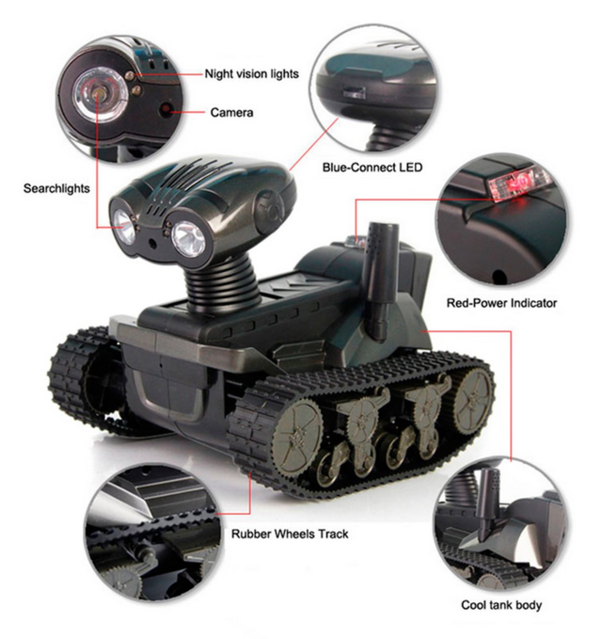 WLAN WiFi Rovospy i-Spy Auto mit Kamera und App Panzer fr iPhone iPad iPod Android Smartphone Tablet berwachungskamera Mars Rover Gadget Kindergeschenk