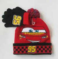 Disney Cars Lightning McQueen Kinder Winter Set Kind Junge Mtze Beanie Bommel Bommelmtze plus Handschuhe Geschenk Junge Winter Fan Auto Accessoire