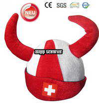 Hopp Schwiiz Fanhut mit Hrner, Fanmtze fr Fussball, Hockey WM Fanshop Schweiz Schwiiz Switzerland CH Suisse Fan Zubehr Accessoire