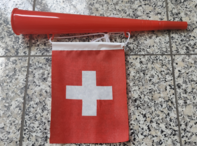 Schweiz Trompete mit Flagge Trte Hopp Schwiiz Fan Accessoire Fussball Hockey Eishockey WM EM Fanartikel Switzerland Suisse Svizzera Support Stadion